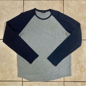 Vince Gray and Navy Blue Long Sleeve Shirt